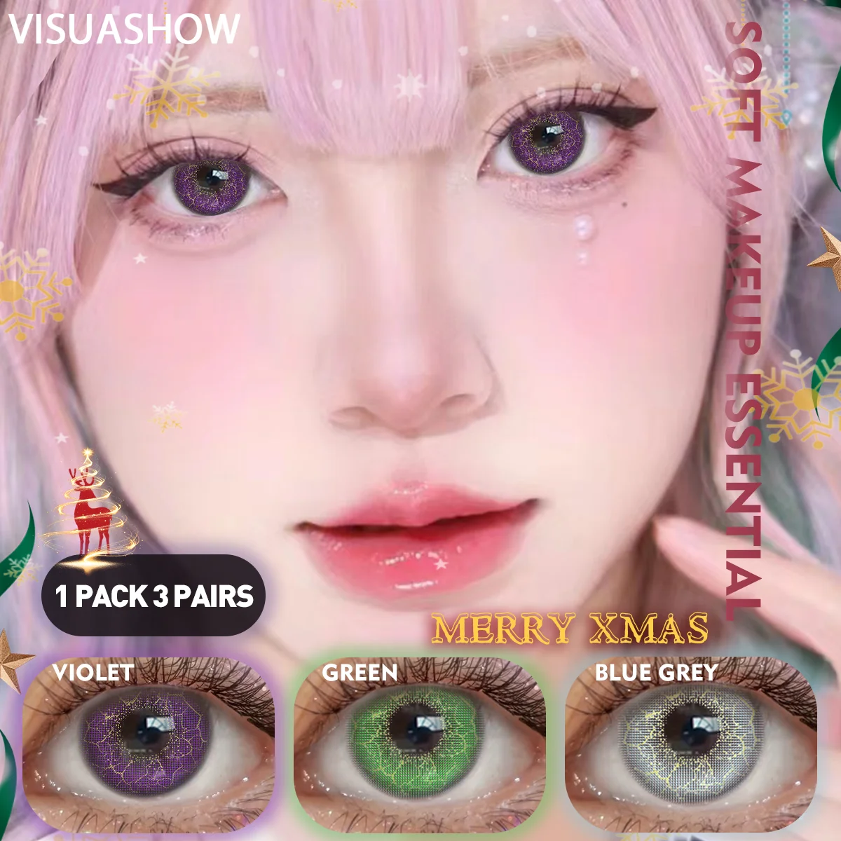 Visuas how Anime Cosplay Farb kontaktlinsen 2 Stück Myopie farbige Kontaktlinsen 1 jährliche Halloween-Linsen Party niedliche Augenlinsen Image