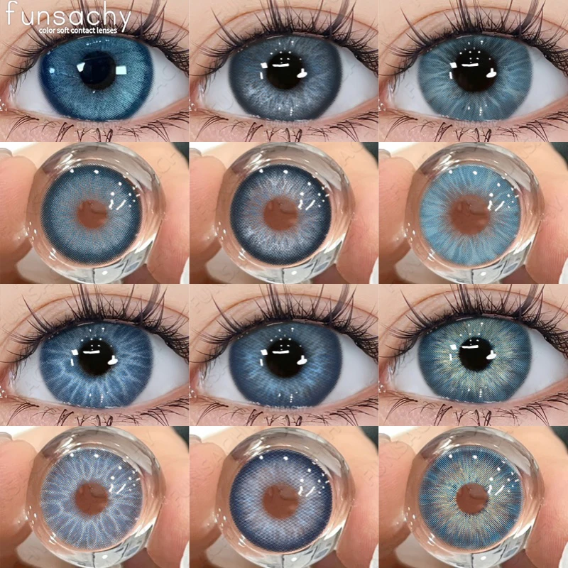 FUNSACHY 2 Stück blaue Farbkontaktlinsen, natürliche Kontaktlinsen für Augen, schöne Augenlinse, kosmetische Schüler, grüne farbige Linse Image