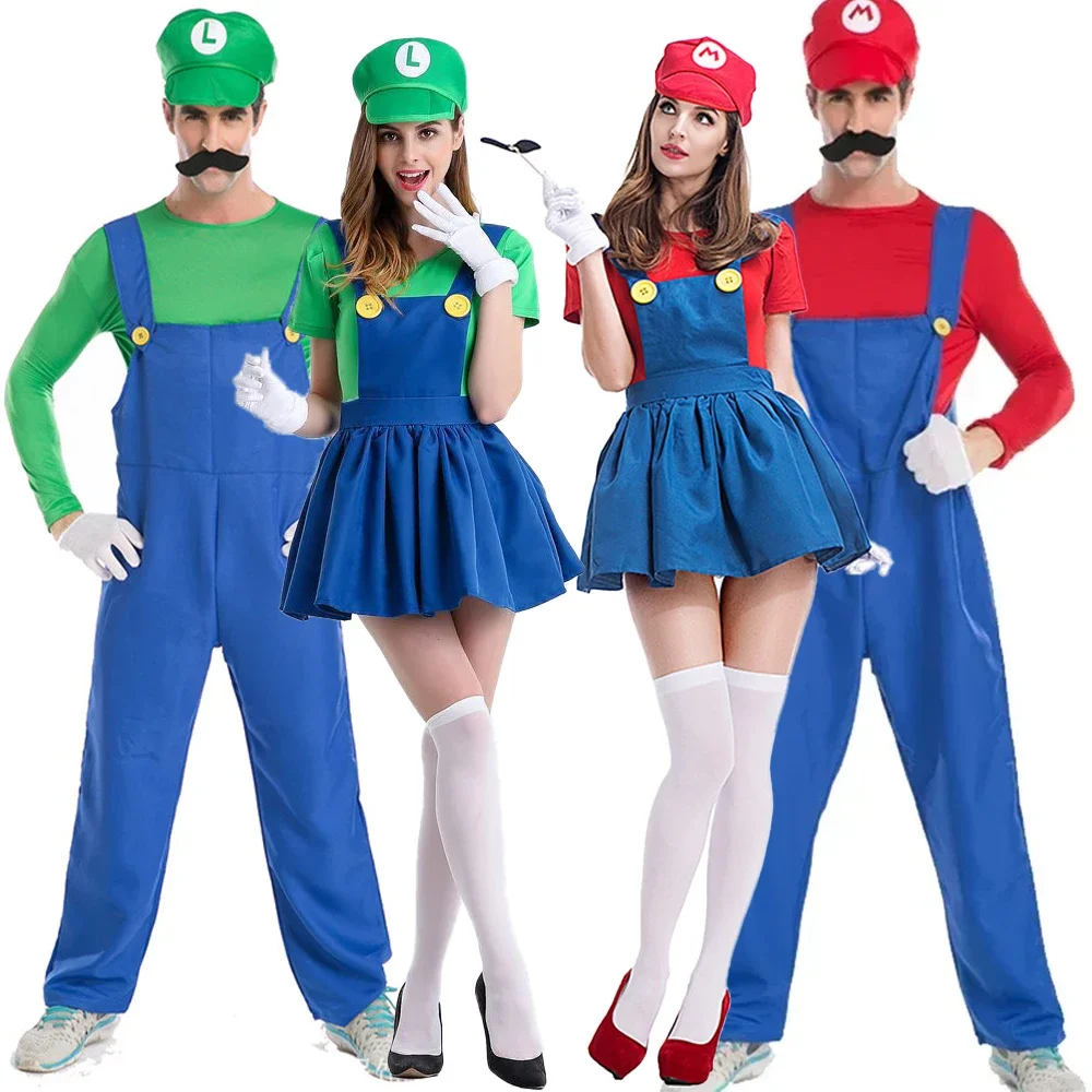 Paare Super Bruder Klempner Riemen Hosen für Frauen und Männer Gruppenspiel Kleidung Erwachsene Unisex Halloween Party Cosplay Uniform Image