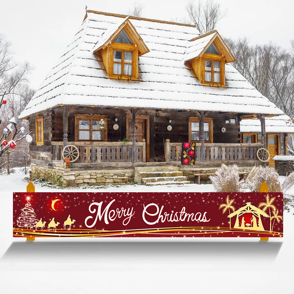 Große frohe Weihnachten Banner 300x50cm hängende Veranda Zeichen mit Jusus für Weihnachten Dekor geboren Image