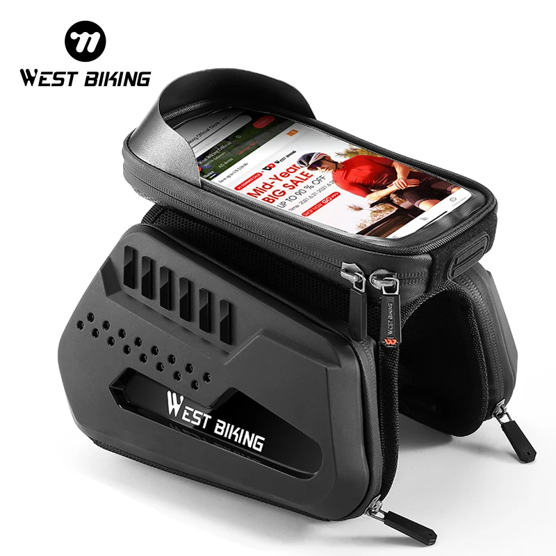 West Biking Mountainbike Tasche Front Lenker Tasche Regenschutz 6,9 Zoll Handy hülle Fahrrad Top Tube Tasche Fahrrad zubehör Image