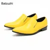 Batzuzhi Mode handgemachte Herrenschuhe helle Farbe gelb Männer Leder Kleid Schuhe spitze Zehen