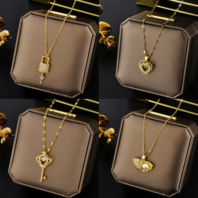 Neue Licht Luxus Zirkon Kristall Anhänger Halsketten Für Frauen Koreanische Mode Süße Sexy 316L Edelstahl Hals Kette Schmuck Image