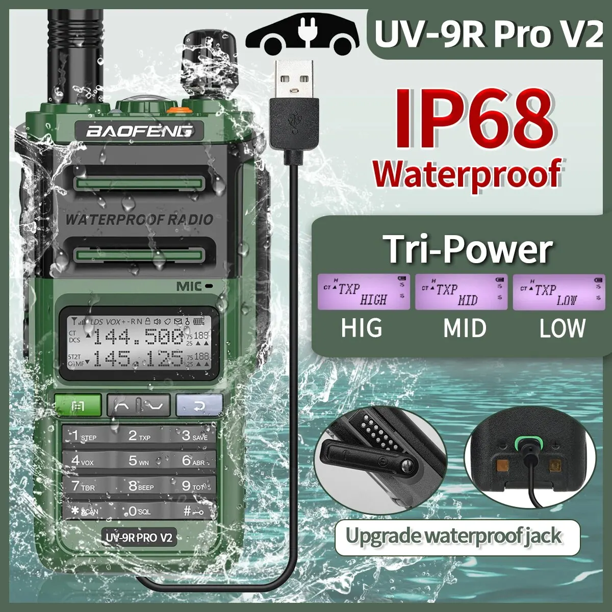 Baofeng UV 9R Pro V2 IP68 Wasserdichtes Walkie-Talkie Tri-Power Typ-C-Ladegerät Dualband-Amateurfunk Zwei-Wege-Radio von UV 9R Plus Image