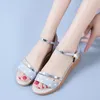Mode Damen Sandalen Gold Silber Low Heels Freizeit schuhe Frau Open Toe Sommer Quadrat weibliche