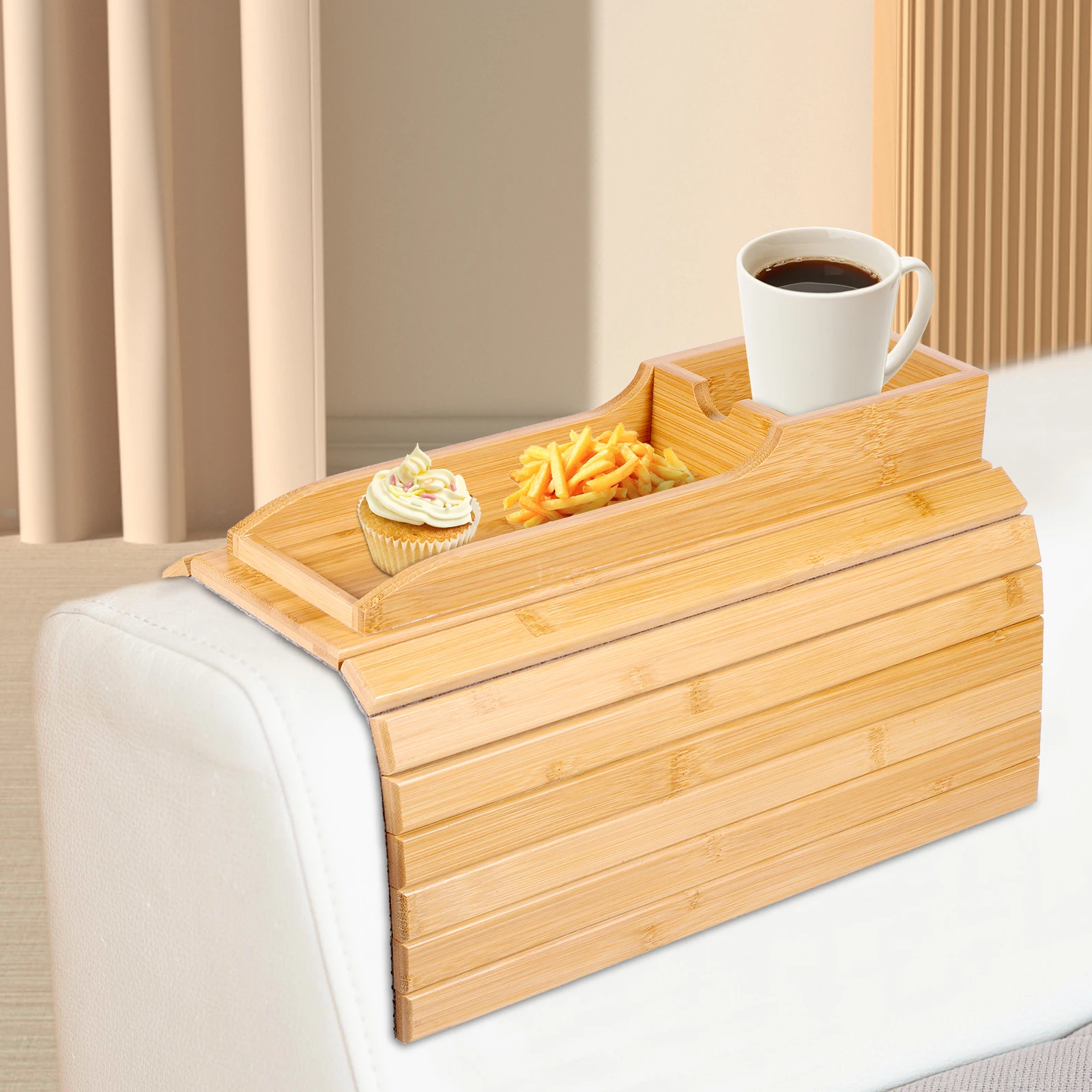 Bambus Sofa Armlehne Tablett faltbare Sofa Getränkehalter Anti-Rutsch Couch Arm Getränkehalter Sofa Schutz Armlehne Tablett für Tassen Snacks