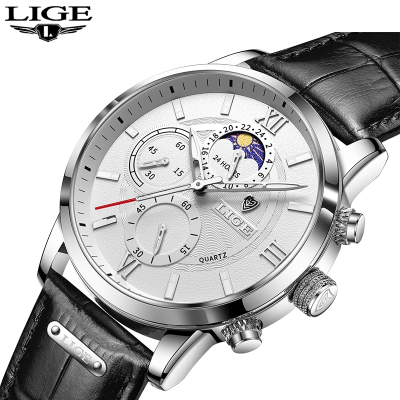 LIGE 2024 Marke Neue männer Uhren Leder Chronograph Wasserdichte Sport Automatische Datum Quarz Uhren für Männer Relogio Masculino Image