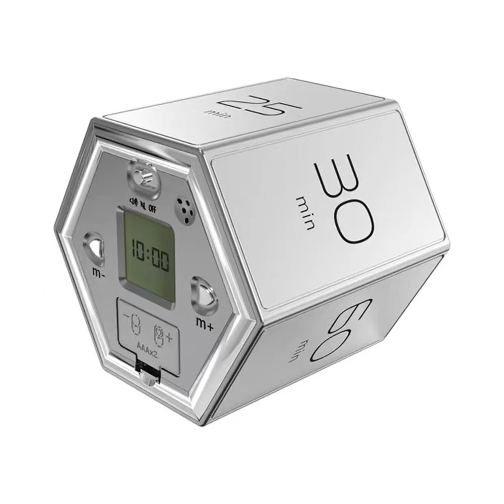 Mehrsechseckiger Würfel-Timer, Schwerkraftsensor, digitaler Timer mit LED-Bildschirm, akustischer Alarm, geräuschloser Betrieb, 1/5/10/25/30/60 Minuten Image