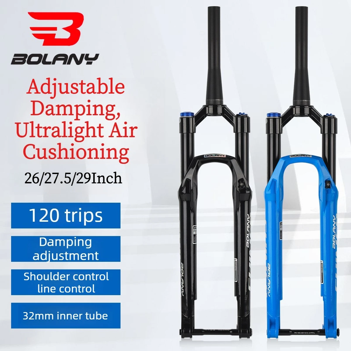 BOLANY Fahrradgabel 26 27,5 29 Zoll 120 Reise Luftölfederung Boost Steckachse MTB Luftgabel 29 Dämpfung Einstellbares Fahrradteil Image