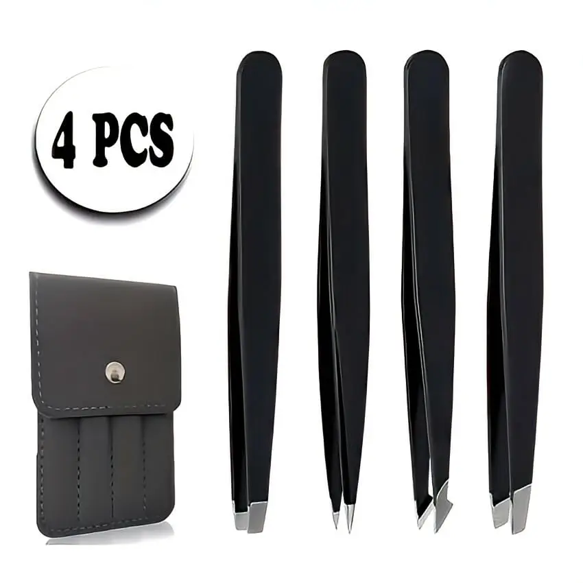 4-teiliges Pinzetten-Set – professionelle Pinzetten aus Edelstahl für Augenbrauen – tolle Präzision für Gesichtshaare, Splitter und eingewachsene Image