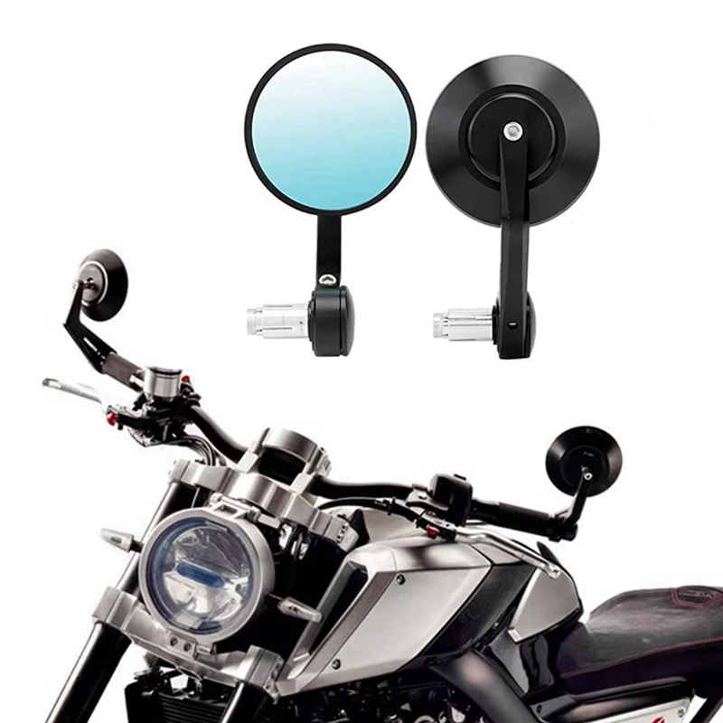 Motorrad Rückspiegel Schwarz 7/8 "Runde CNC Cafe Racer Teile Motorrad Seite Spiegel Bar End Motorrad Für Kawasaki schwarz