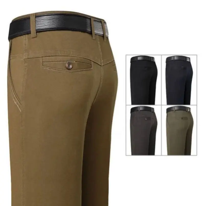 Herren Sommer dünn Herbst dick Baumwolle Anzug Hose Hosen hohe Taille gerade lose langweilig solide lässige Business-Hose gozbkf Image