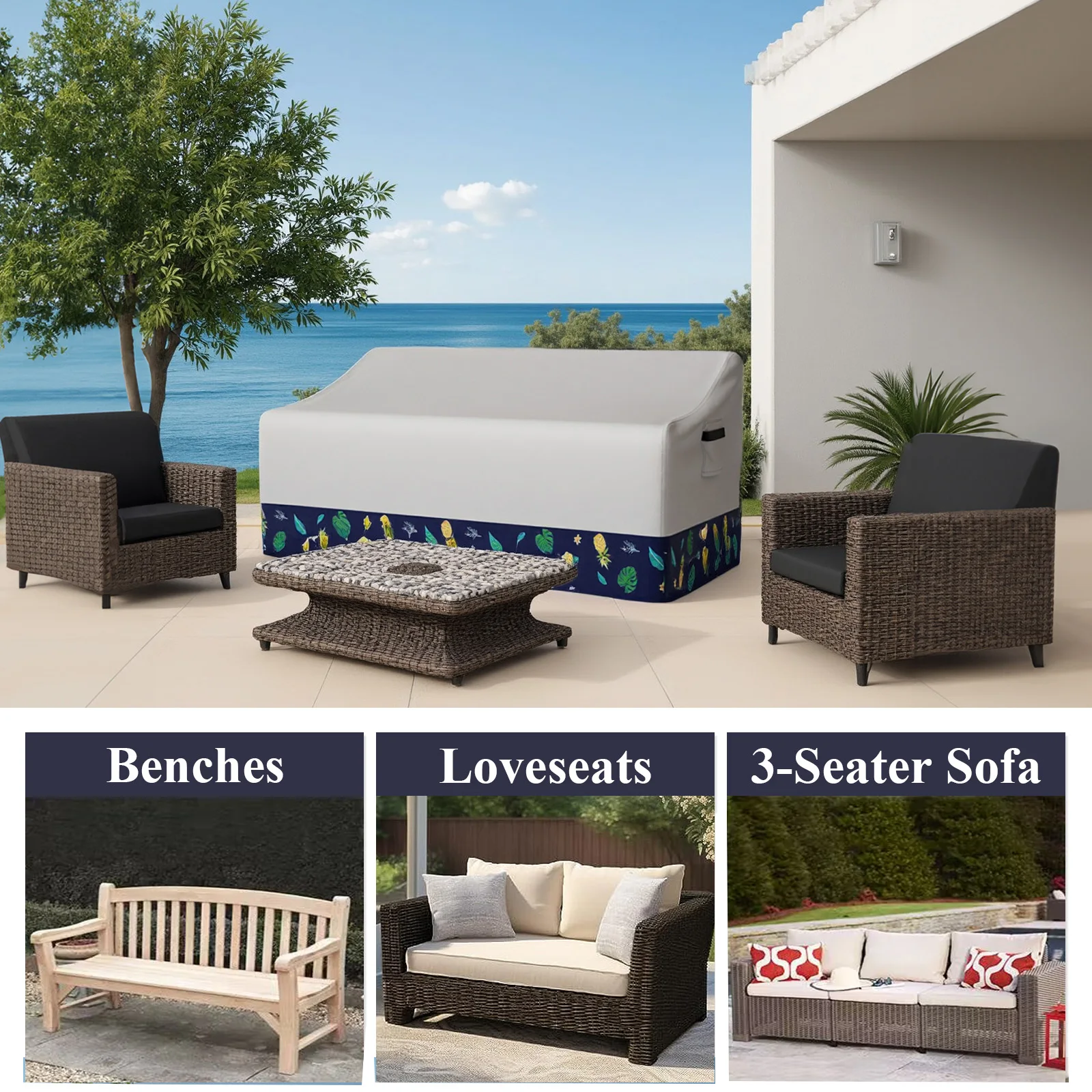 Outdoor-Sofa bezug wasserdicht 3-Sitzer Outdoor-Sofa bezug Rasen Terrassen möbel bezüge mit Entlüftung und Griff von 201x94x89cm