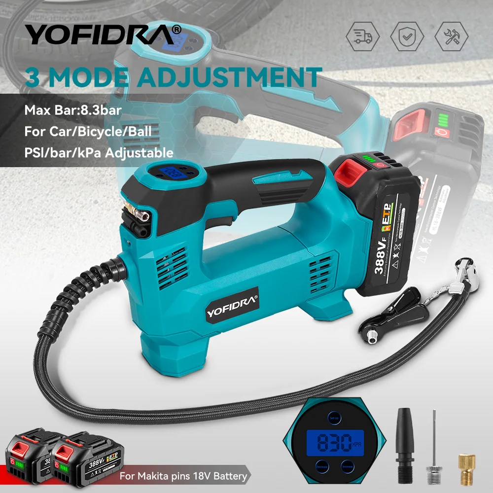 YOFIDRA Hochdruck Luft Aufblasbare Reifen Inflator Kompressor Digital Display Cordless Auto Reifen Inflator Für Makita Batterie Pin Image