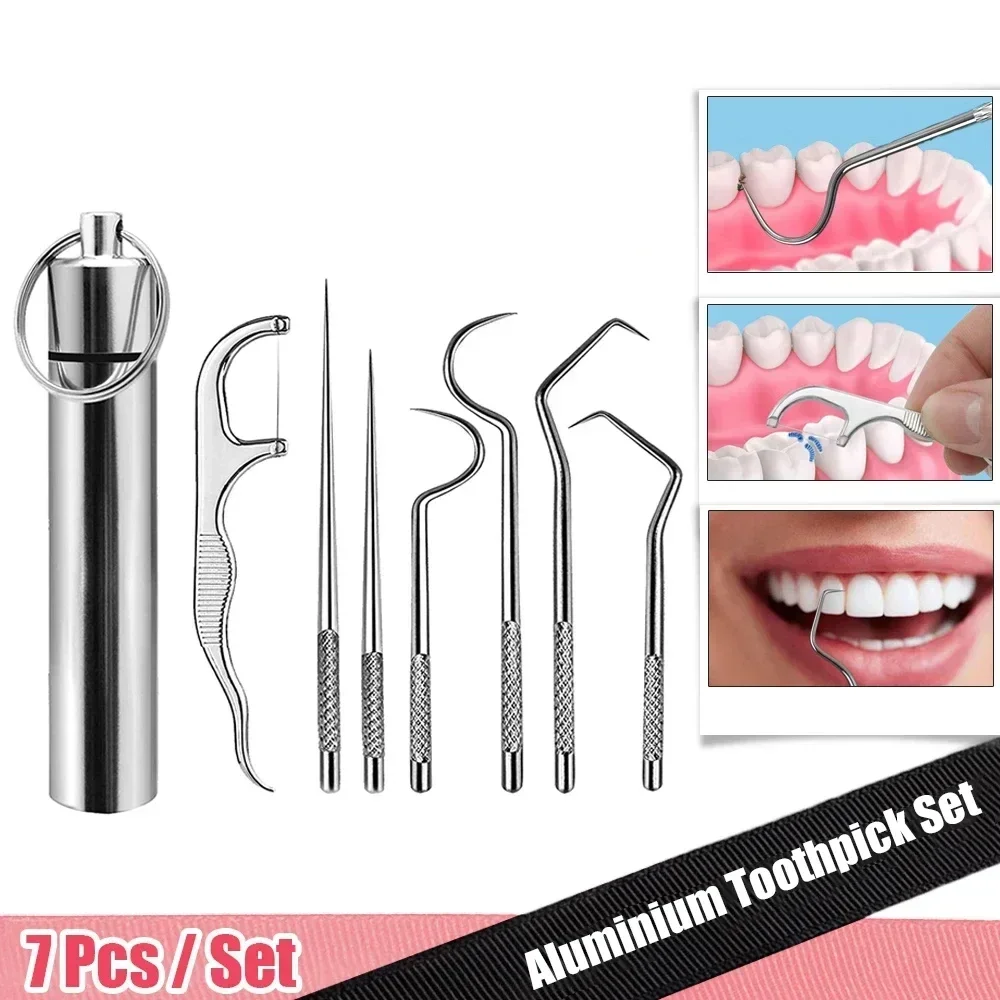 Tragbare Dental Werkzeug Set Zahnseide Zahn Picking Werkzeug Metall Edelstahl Spirale Ohr Pick Löffel Kit Oral Hygiene Zahnstein Entfernung Image
