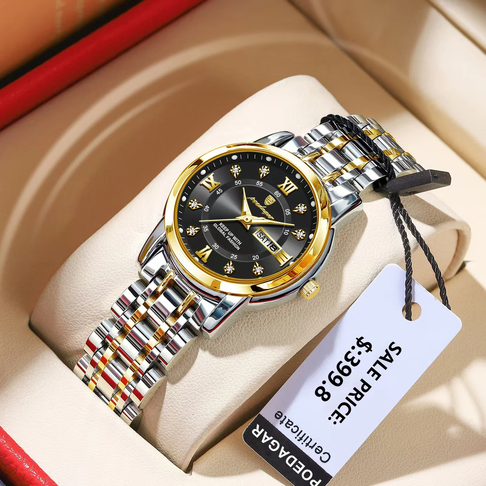 POEDAGAR Luxus Damen Quarzuhren Leuchtende wasserdichte Datum Woche Damen Armbanduhr Elegantes Kleid Edelstahl Damenuhr Image