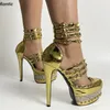 Rontic handgefertigte Damen-Plateau-Sandalen mit Lacklederbesatz, Stiletto-Absätze, Peep-Toe, super sexy Gold-Silber-Nachtclub-Schuhe, Größe 34–44