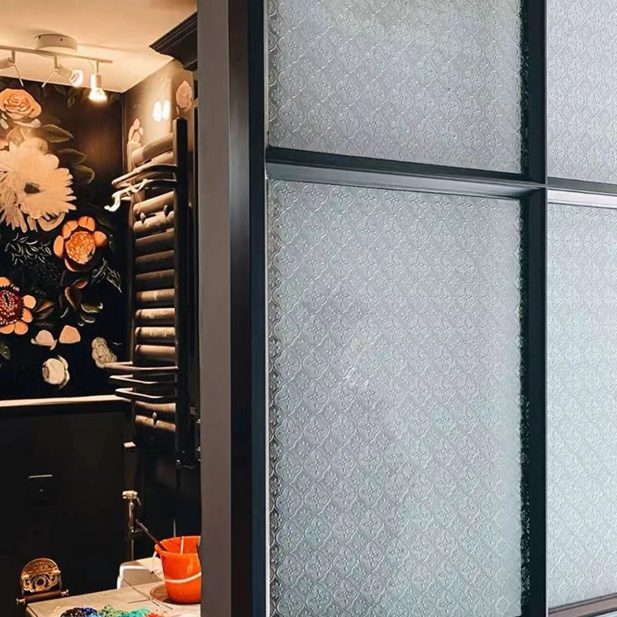 3D Retro Begonia Flower Static Clin GLASS FILM Privacy Sticker Dekorative Folie auf dem Fenster und kleberfreier DEKOR HOME DECOR Image