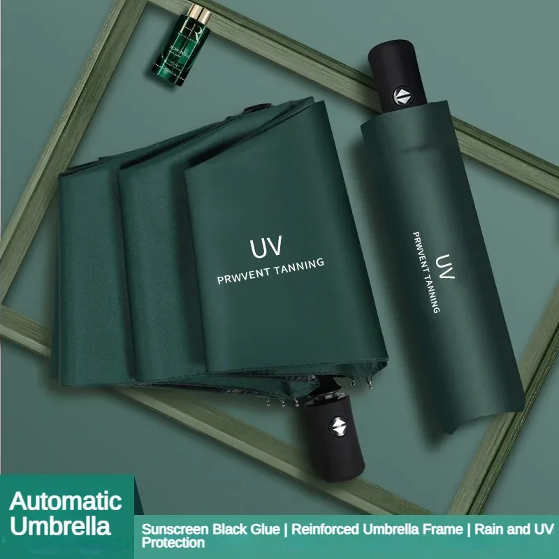 24 Knochen voll automatischer Regenschirm UV-Schutz Sonnenschirm 3-stufiger klappbarer Sonnenschutz schwarzer Film Sonnenschutz Regenschirm Image