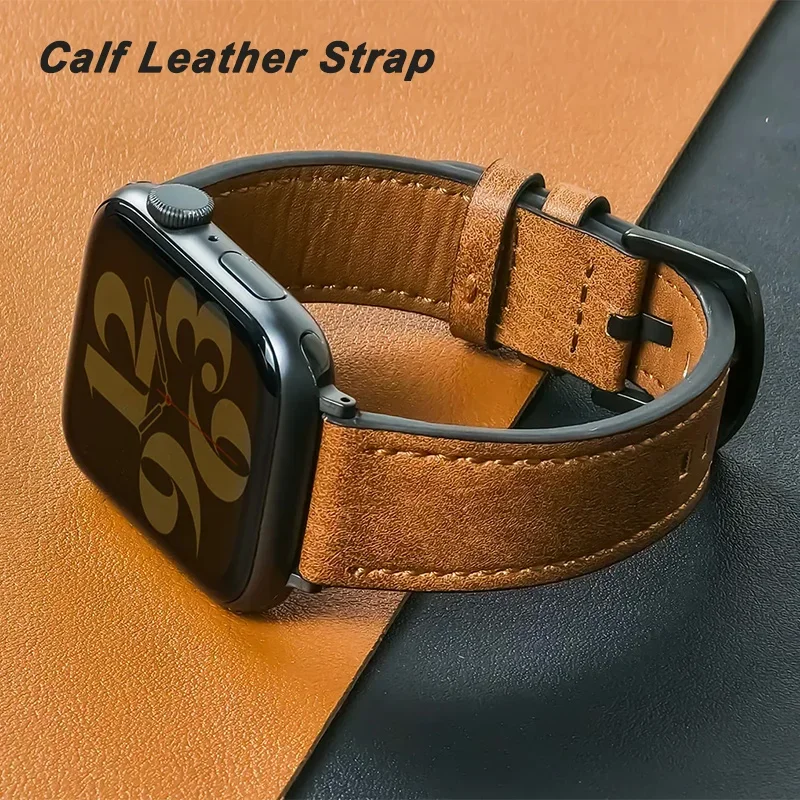 Kalbsleder Uhren armband für Apple Uhren armband 49mm 44 45mm 42 40mm 41mm Frau Mann Armband für iwatch Serie 8 7 6 5 4 3 se Band Image