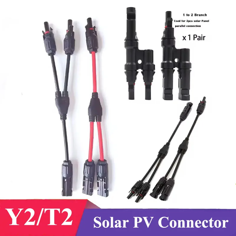 Solar PV Y T Branch Adapter Solars Panel Kabel Stecker mit 4mm2 1000V 30A Solarkabel für PV System Combiner Box 2 in 1 Out Image
