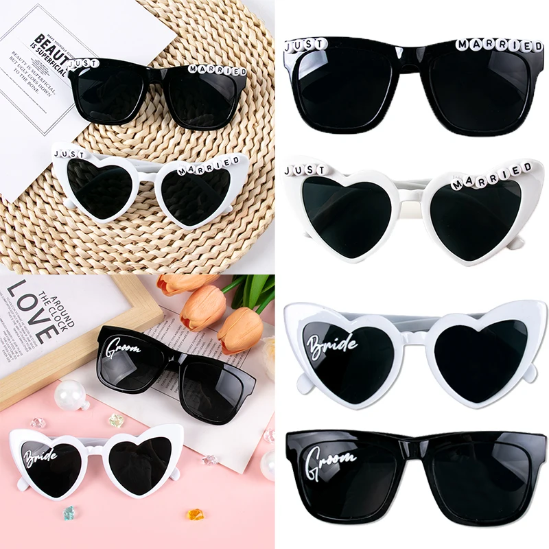 2 Stück Braut Bräutigam Sonnenbrille Hochzeitsdekorationen Schwarz Weiß Just Married Glasses Bachelorette Party Supplies Brautpartybevorzugungen