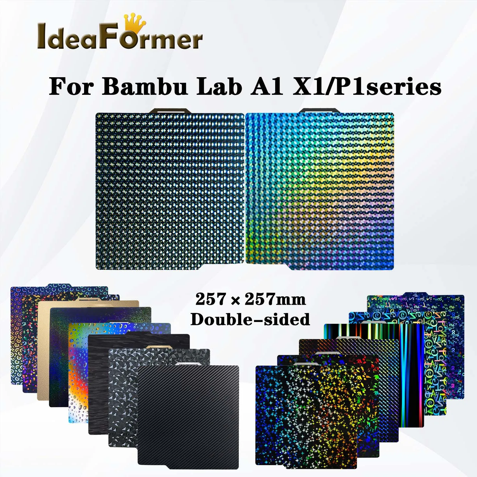 257x257mm Für Bambu Lab P1S/X1C/X1/P1P Doppelseitige Federstahlblech Bauplatte H1H PEY PEO PET PEI 3D Drucker Beheiztes Bett Image