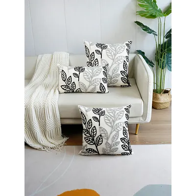 1 Stück, schwarz-graues Blatt-Handtuch, bestickter Kissenbezug, Samt-Kissenbezug, Heimdekoration, Kunst, Haus, Büro, Sofa, Stuhl, Dekoration Image