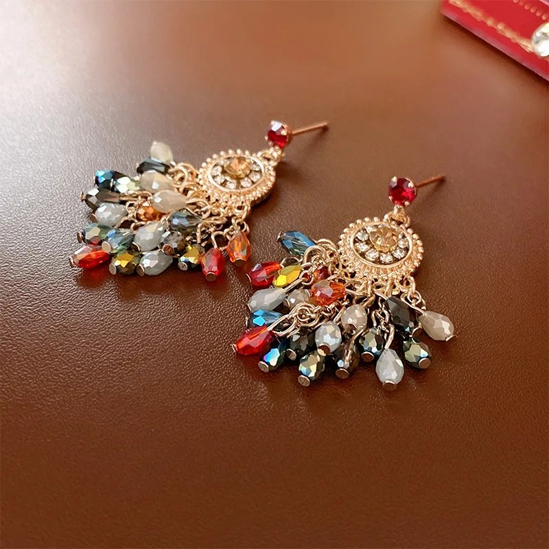 Ethnische Strass Traumfänger Blume Kristall Fransen Baumeln Ohrringe für Frauen Vintage Mode Luxus Silber Ohrring Großhandel Image