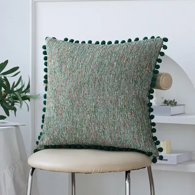 Funda Cojines De 45x45 Kreativer grüner gewebter Kissenbezug Wohnzimmerdekoration Kissenbezug mit Ball Funda Cojin für Sofa Ins Image