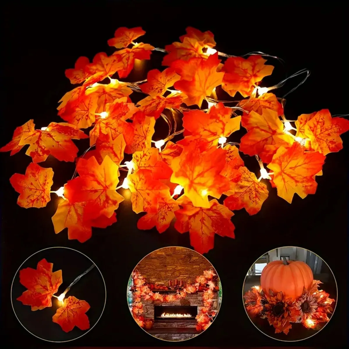 1pc LED rote Ahornblatt Lichterketten batterie betriebene hängende Halloween-Atmosphäre Lampe geeignet für Hausgarten Party Tür Dekor