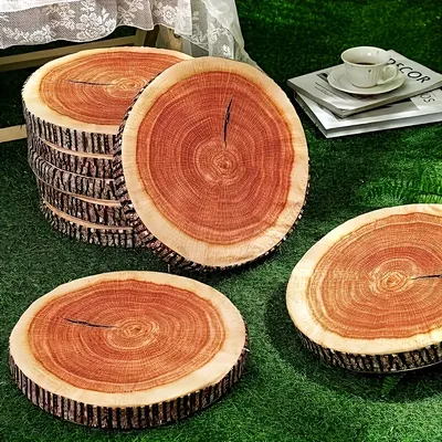 3D Printed Round Tree Stump Throw Pillow Cushion, Home Decorative Log-Shaped Support Pillow for Bedroom, Living Room