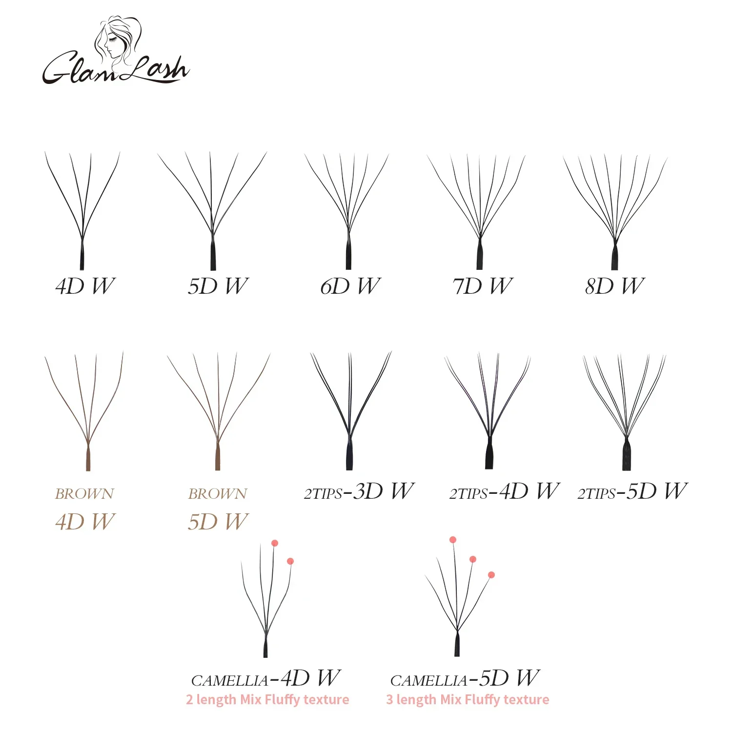 GLAMLASH 3D4D5D6D7D8D W Wimpern C/D/L/LU/M Vorgefertigte Volumenfächer Braune Wimpernverlängerungen Natürlich weich Image