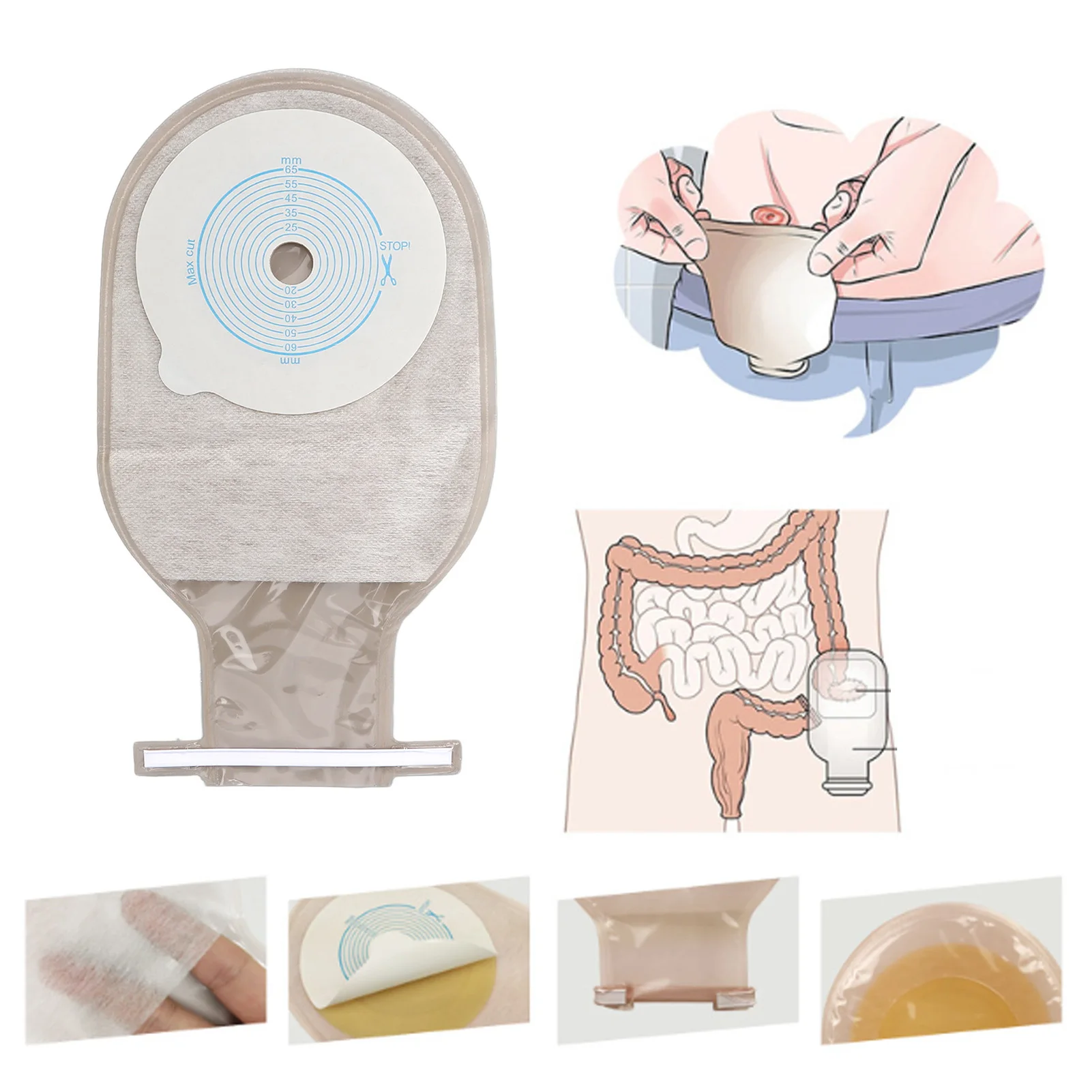 10 Stück Kolos tomie beutel Einweg kleber einteilig abtropf barer Stoma beutel liefert für Ileostomie einteilige Kolos tomie beutel Image