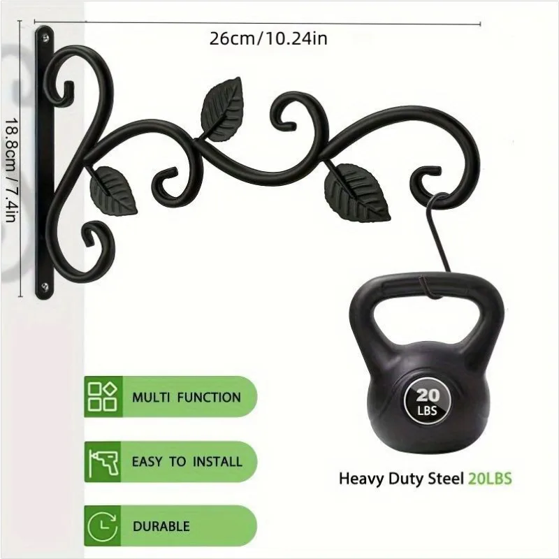 2 Stück rustikale Schmiedeeisen-Wandhalterungs-Pflanzenhaken, Metallbügel zum Aufhängen von Pflanzen im Innen- und Außenbereich, Blumentöpfe, Vogelhäuschen, Image
