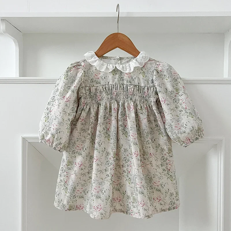 1-7 Jahre Kinder kleider Herbst Blumen Mädchen Kleid Frühling Langarm Kinder Spitze Kleid Baumwolle Prinzessin Kleid Kleinkind Mädchen Kleidung Image