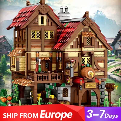 Klemmbausteine Mittelalter Taverne Haus,Architecture Herberge Häuser Bausteine Modell Bausatz, Stadthaus Architektur Gebäude House Modular Building Set für Erwachsene und Kinder (2831 Teile)