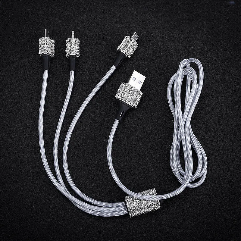 Diamond Crystal 3-in-1-USB-Kabel für iPhone, Ladegerät, Datenkabel, Typ C, Typ C, Micro-USB-Kabel für Samsung Xiaomi-Draht Image