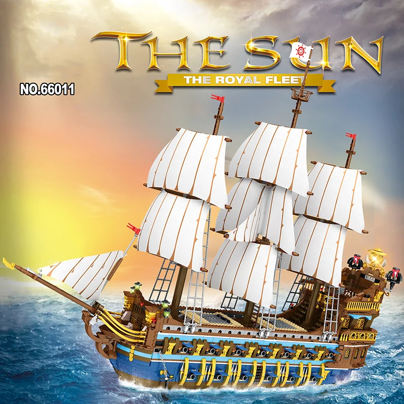 MOC Reobrix 66011 The Royal Fleet The Sun Piratenschiff Segelboot Royal Sunshine Modell schwierige Bausteine. Weihnachtsgeschenk Image