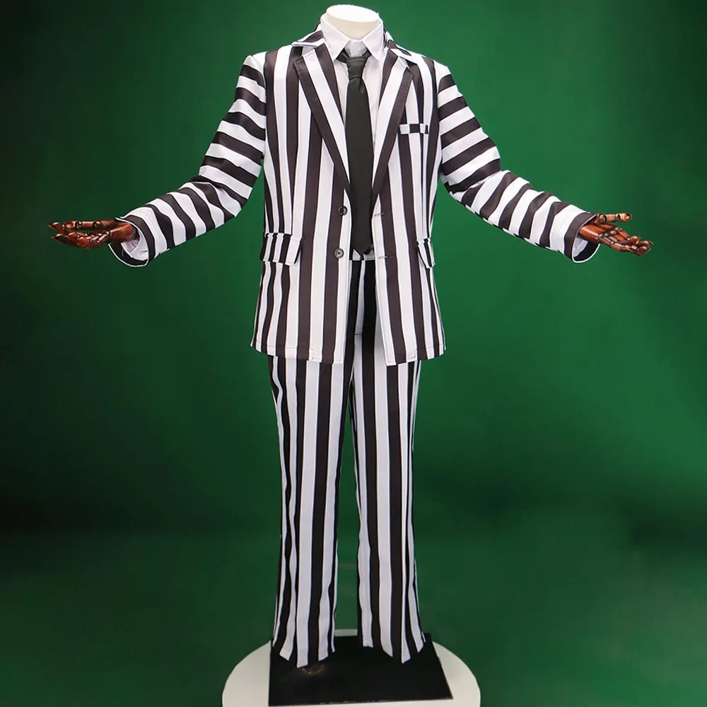 Erwachsener Käfer 2 Mantel Anzug Kostüm Cosplay Frauen Männer schwarz weiß gestreift Set Halloween Karneval Dress Up Party Kostüme Requisiten Image