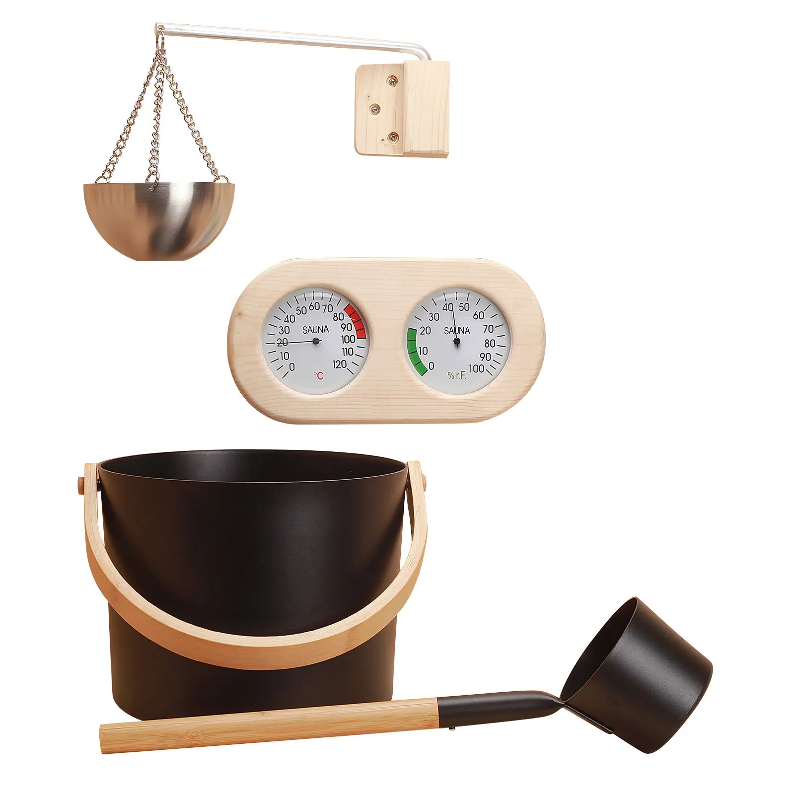 Sauna Aluminium Eimer Set Praktische Kit Liefert Mit Schöpfen Thermometer Sauna Zubehör Komplette Sauna Zubehör Bad