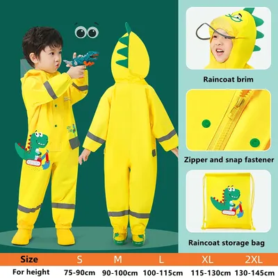 1-12 Jahre alt Cartoon Dinosaurier wasserdicht Overall Regenmantel Kapuze Kinder einteilige Image