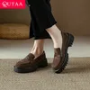 QUTAA 2023 Frauen Pumpt Retro Stil Echtes Leder Med Ferse Faulenzer Schuhe Frau Frühling Sommer Büro Damen Casual Größe 34-39