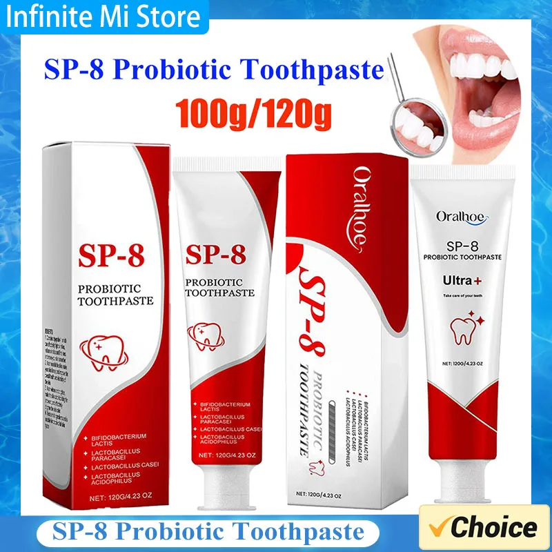SP-8 Probiotische Zahnpasta, Zahnaufhellung, Plaque-Flecken entfernen, Zahnaufheller, Mundhygiene, sauber, frischer Atem, Dental, 100 g/120 g Image