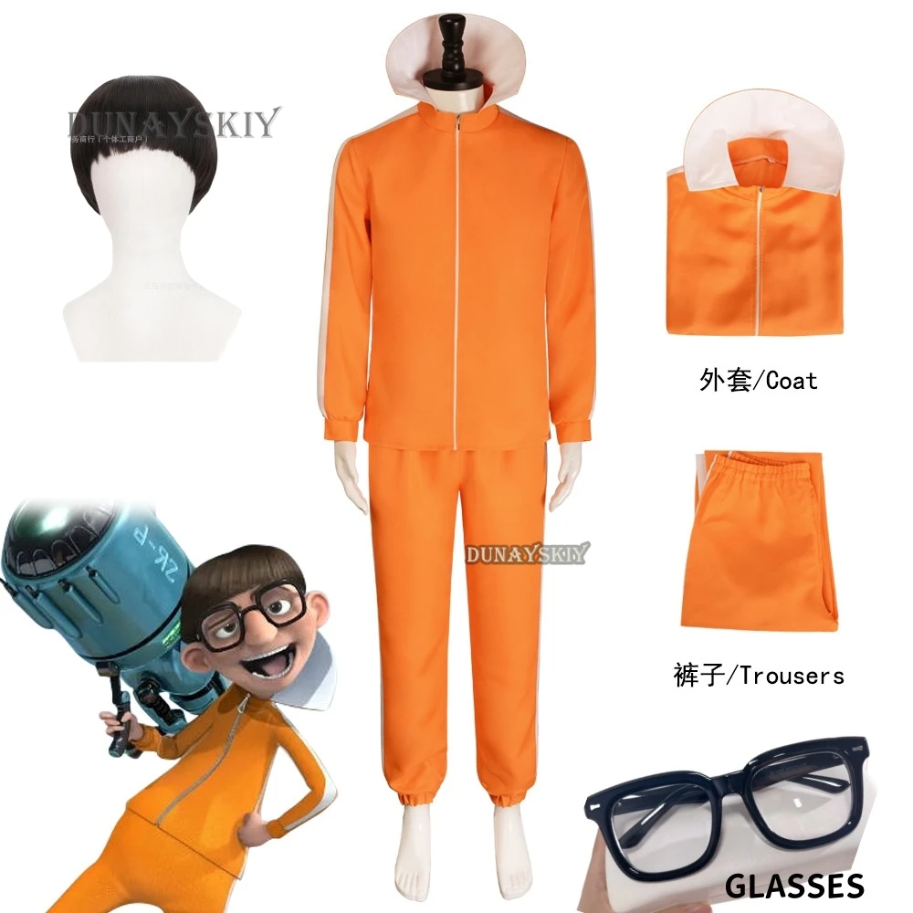 Film Vektor Kostüm Cosplay Orange Jakect Hose Brille Outfits Set Pilz geformte Perücke Halloween Phantasie Anzug Party Anzug Image