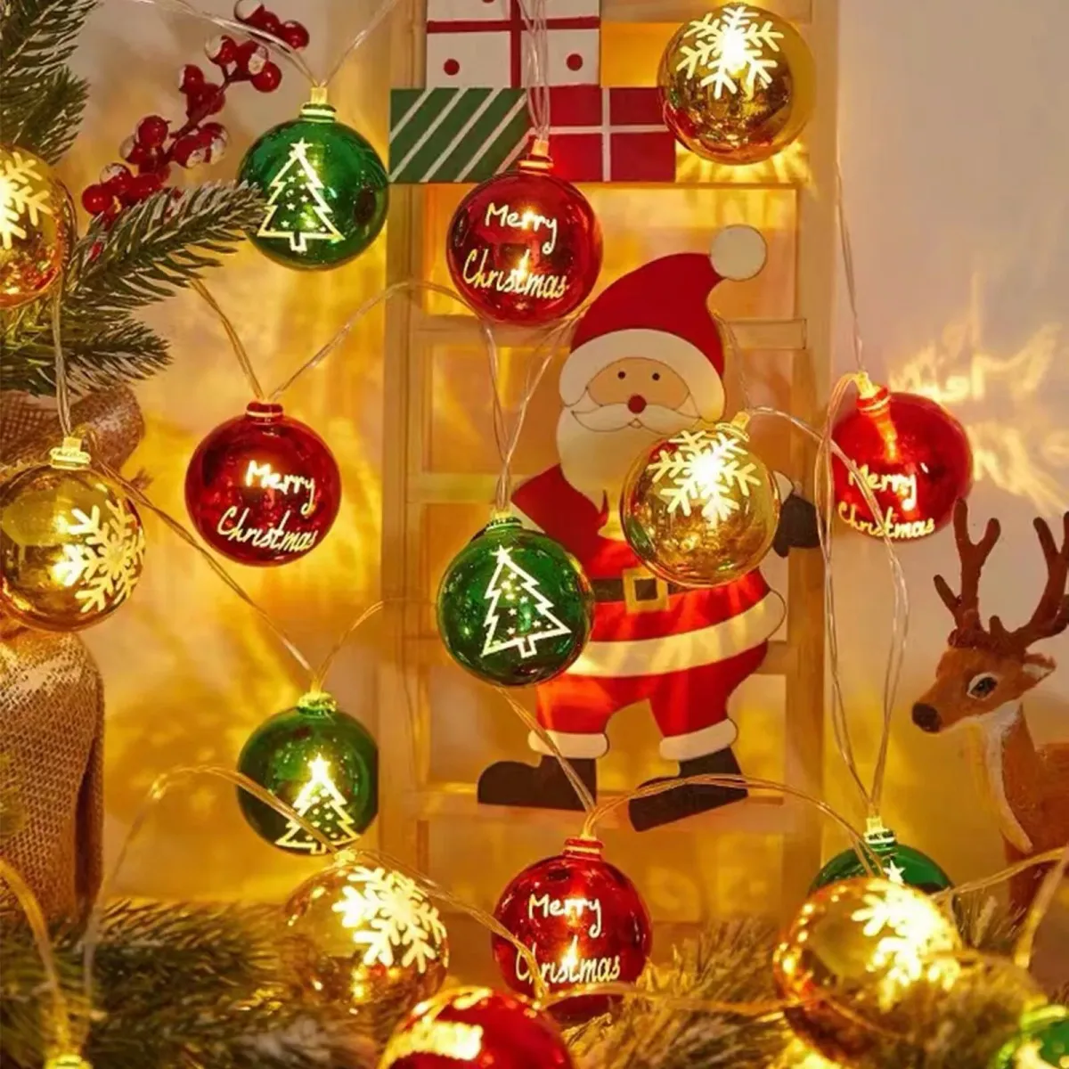 1pc 10/20 führte Weihnachts ball Lichterketten Hohl kugel Lichterketten gedruckt "Frohe Weihnachten" batterie betriebene Lichterketten Image