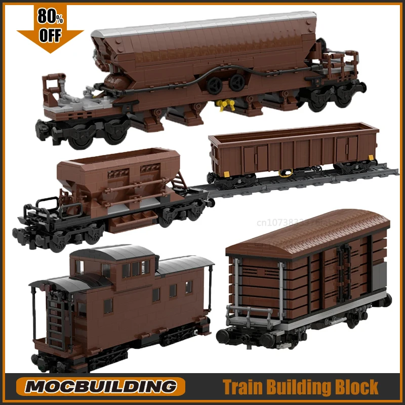 Moc braun Wagen Tanker Boxcar Eisenbahn Güterzug Baustein Kit Fracht wagen Fahrzeug Auto Ziegel Modell Spielzeug Kinder Geschenk Image