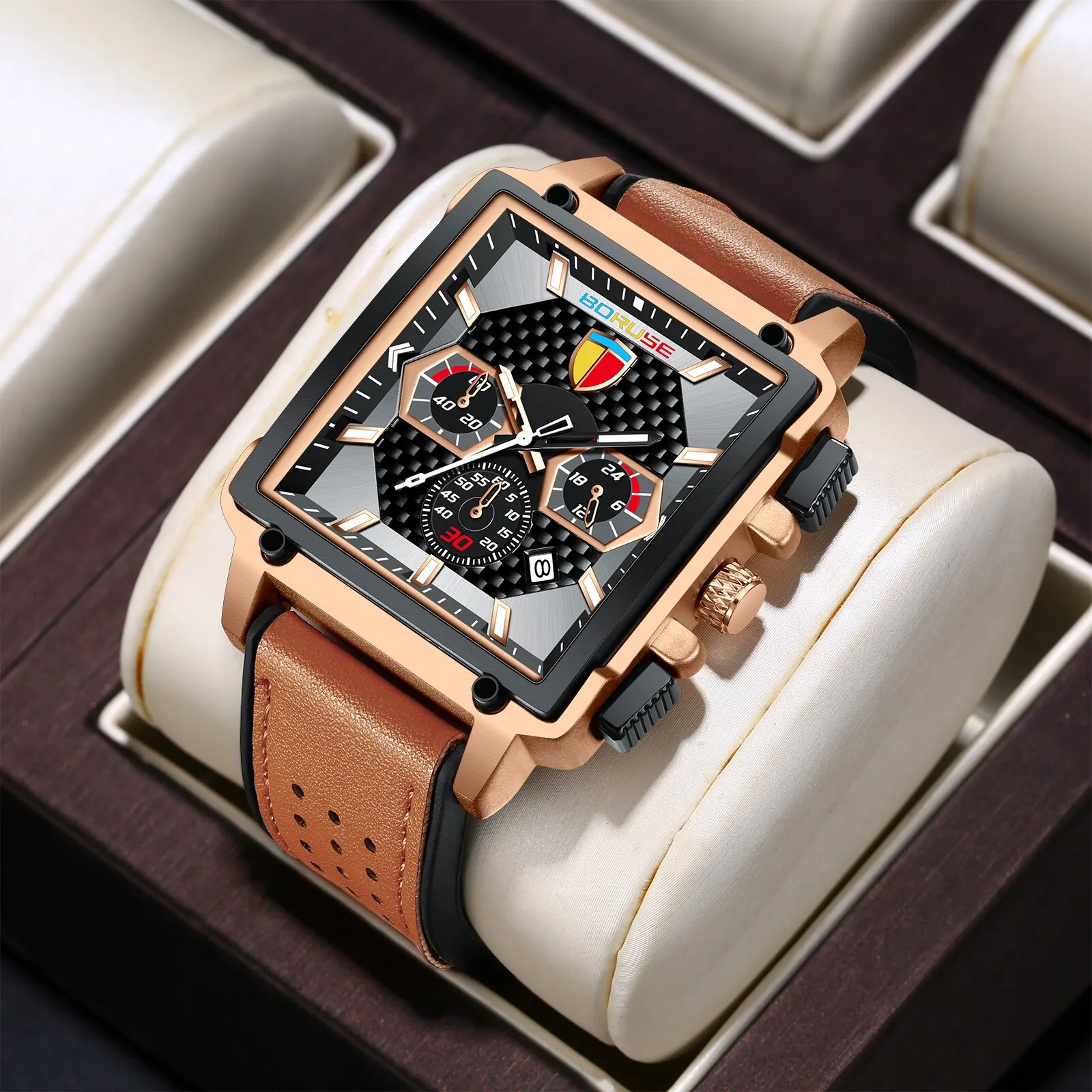 Boruse Luxus Männer Uhr Top Marke Business wasserdichte Datum Quarzuhren für Männer Sport Chronograph Armbanduhr Männer Uhr Box Image