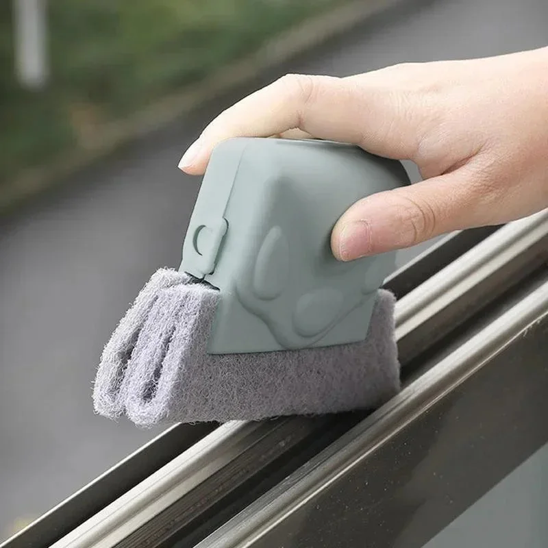 Fenster Nut Reinigungstuch Grau Lücke Pinsel Scheuer Pad Schiebetür Track Reinigung Werkzeug Home Küche Hand-gehalten Fugenreiniger Image