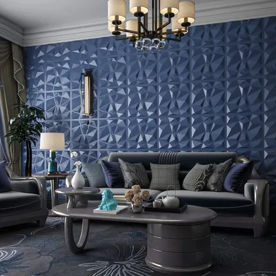 Navy Blue 50x50cm Home Decor 3D PVC Wall Panels Relief Art Living Room Kitchen Bedroom Diamond
